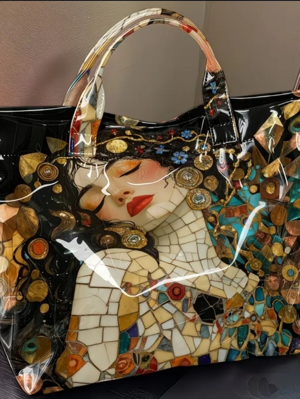 Beautiful Mosaic Artsy Style Female Portriat Pictire Jand Tote Bag - Picture 3 of 11